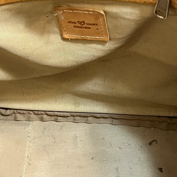 Jon Hart Design Tote Bag Pink Tan Leather Trim Monogram K.M.W. Personalized USA - Picture 5 of 11